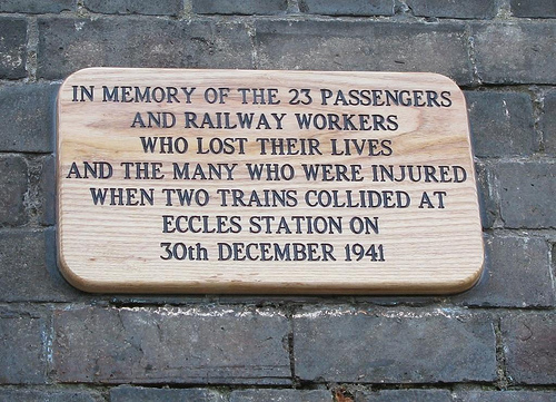Memorial plaque at Eccles Station