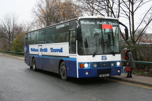 The Eccles 'standby' coach was AIG 9357 operated by Walton Swift of Preston. Lettering on the side proclaims "Bamber Bridge Football Club Official Team Coach"